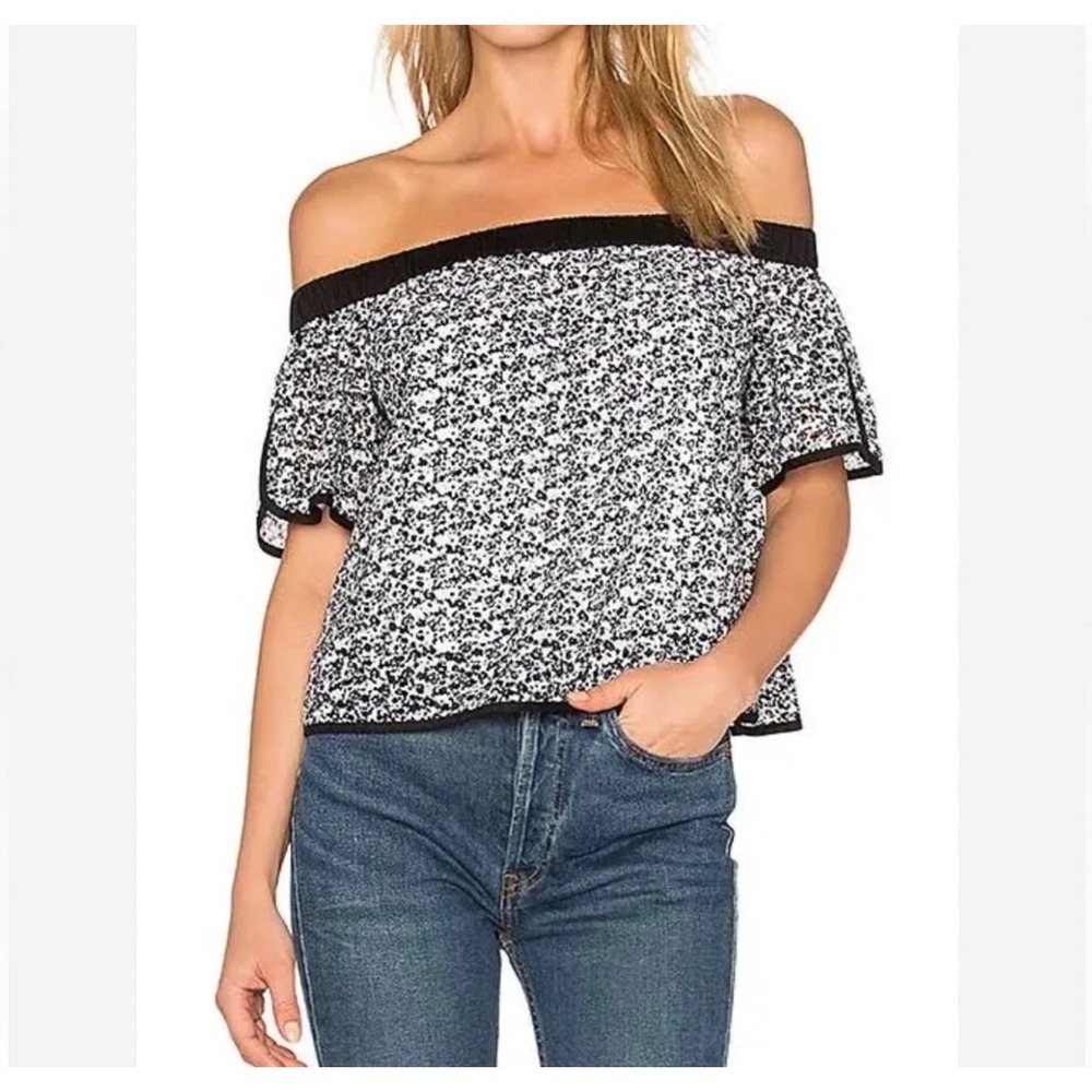 Rag & Bone Eyelet Lace Black And White Floral Off The Shoulder Crop Top Large